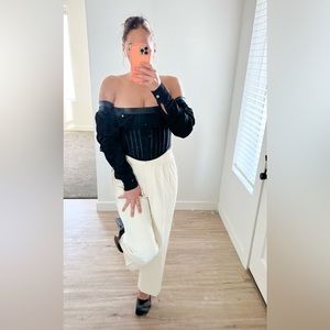 Maniere De Voir Strapless Leather Black Top